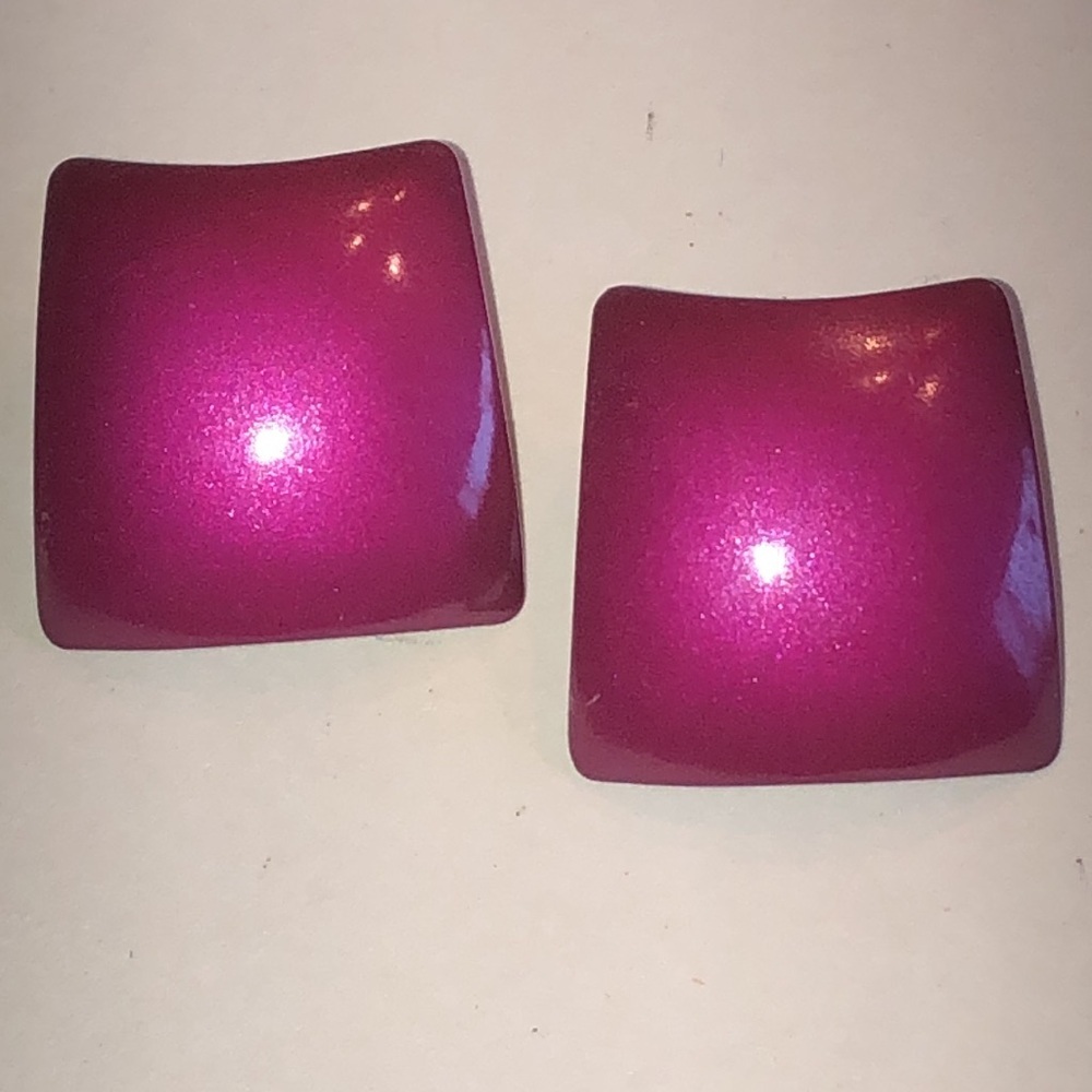Shiny Magenta Vintage Retro Boho Metallic Square Earrings